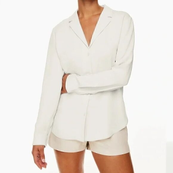 Aritzia Babaton Monocle Silk Blend Shirt Ivory XS Matte Pearl - Picture 1 of 8